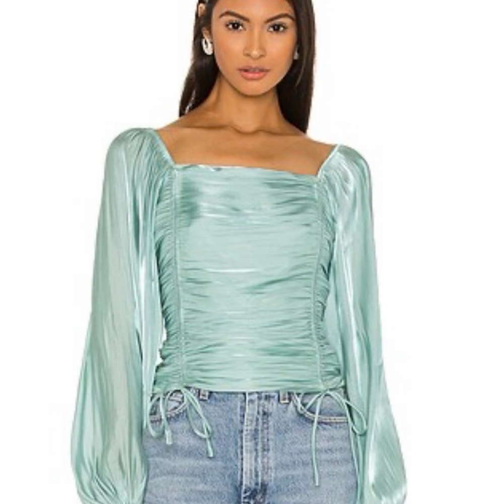 Line & Dot Satin Blouse - Light Blue